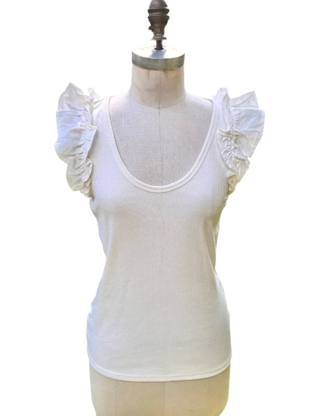 NWOT Old Navy White Ruffle Sleeve Ribbed Tank. Size Large tall